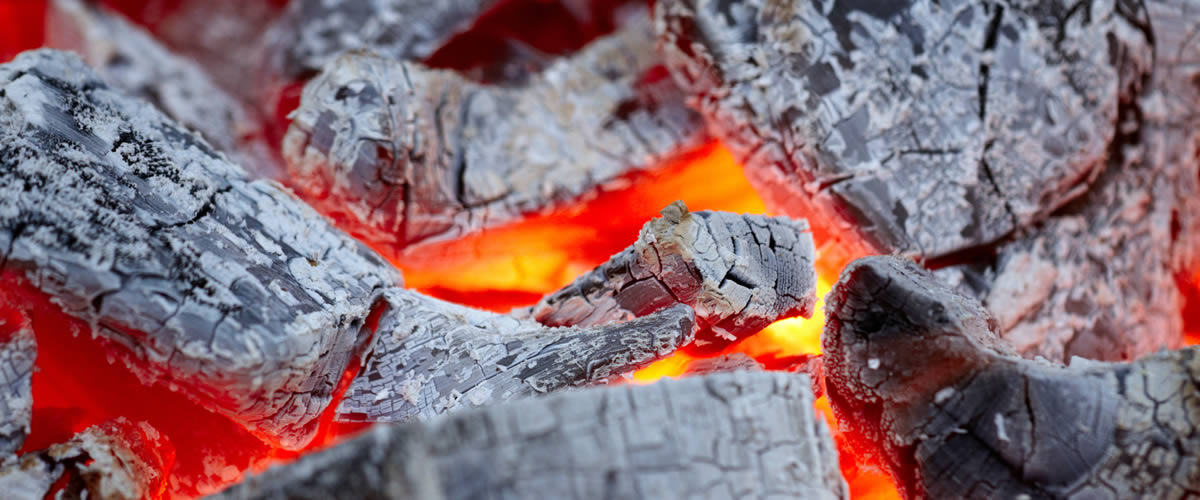 Parrillero preparando un asado tradicional a la leña y a fuego lento durante un servicio a domicilio.